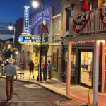 Park City Main Street at sunset on a summer night.