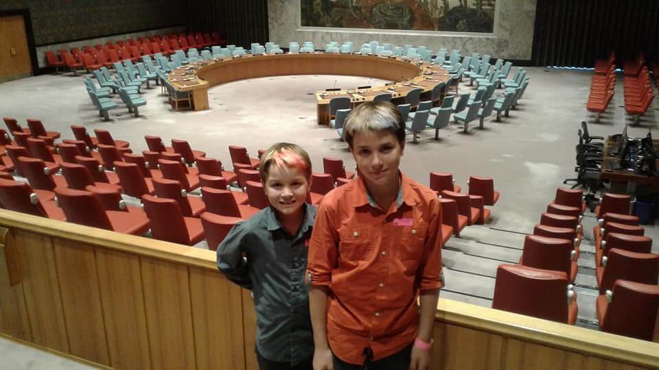 Taken at the United Nations in New York City, inside the Security Council room, now-Park City High School senior Augie Roepke and his brother, Root, Class of '25,