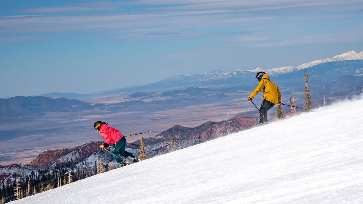 Skiers at Brian Head Resort located near Parowan, Utah.