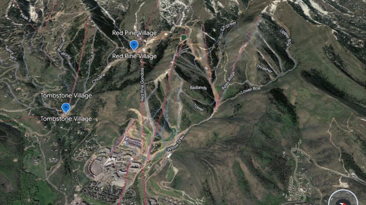 Red Pine Village, Tombstone, and Red Pine Lake areas of the Canyons near Park City Mountain Resort