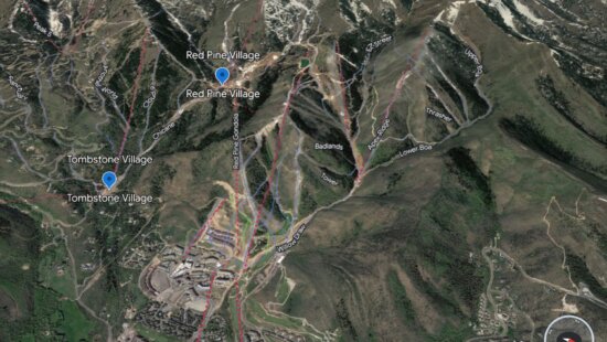 Red Pine Village, Tombstone, and Red Pine Lake areas of the Canyons near Park City Mountain Resort