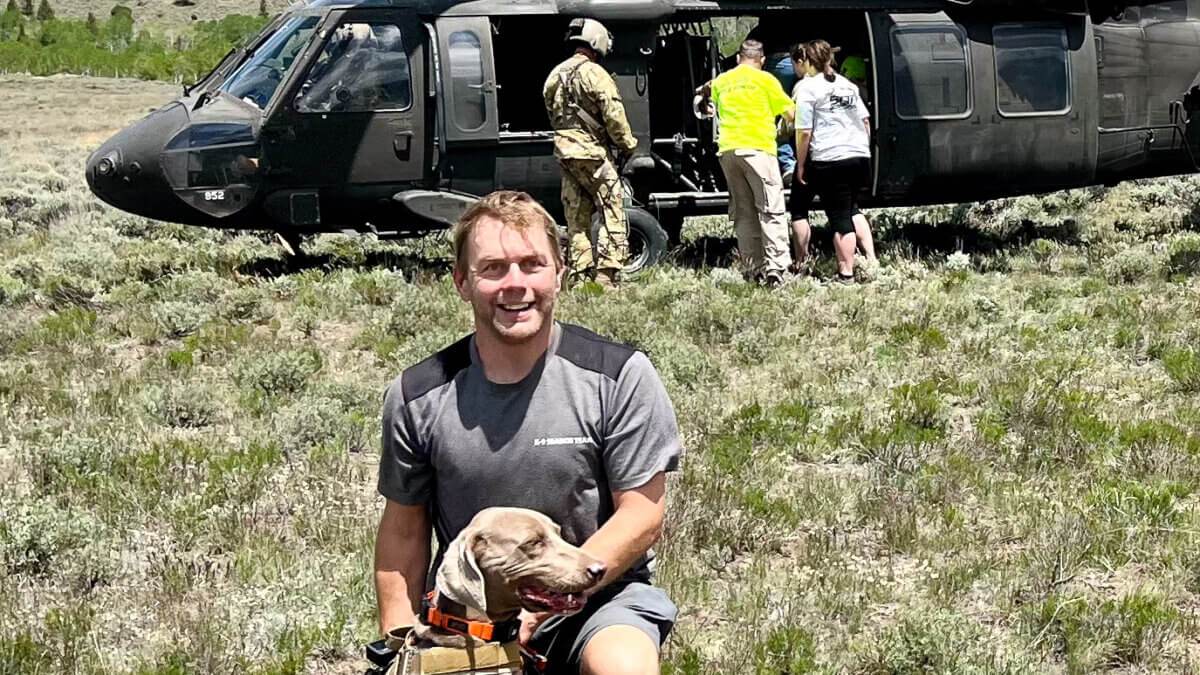 River is trained as a “Recall Refind” dog. This means that he not only finds people but also returns to Ryan and leads him back to that person.