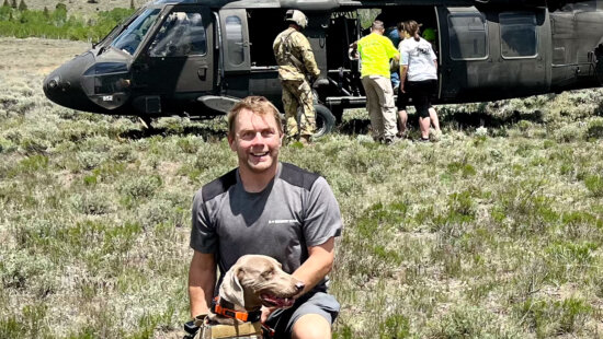 River is trained as a “Recall Refind” dog. This means that he not only finds people but also returns to Ryan and leads him back to that person.