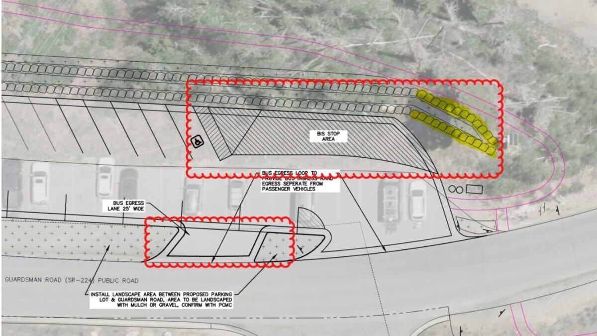 Proposed Modification to the CUP with Extended Retaining Wall Highlighted, Additional Bus Stop Area and Egress to be approved by UDOT with a Conditional Access Permit