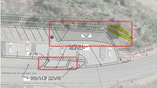 Proposed Modification to the CUP with Extended Retaining Wall Highlighted, Additional Bus Stop Area and Egress to be approved by UDOT with a Conditional Access Permit