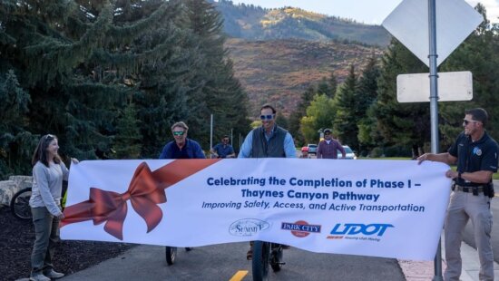 The ribbon-cutting at the new Thaynes Canyon Drive trail.