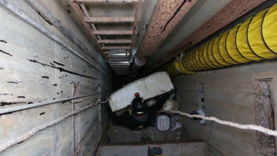 Crews work to plug the collapsing Thaynes mine shaft.