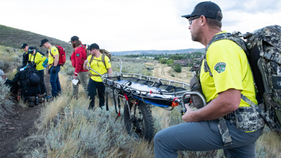 Search and Rescue teams train during a backcountry exercise.