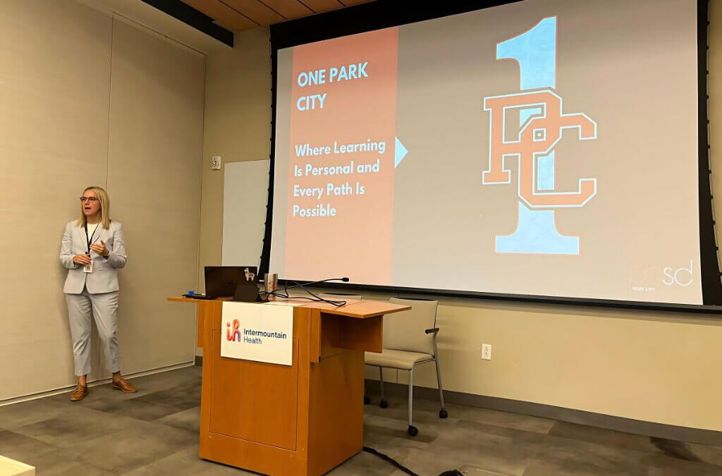 Superintendent Lyndsay Huntsman speaks during Tuesday’s Conversations with the Superintendent event at the Blair Education Center, where she highlighted Park City School District’s theme for the year: “One Park City — Where Learning Is Personal and Every Path Is Possible.”