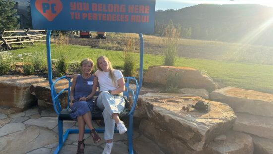 Leadership Park City Class 31’s new Belonging Benches, made from repurposed chairlifts and painted bright blue, serve as a reminder to connect with others.