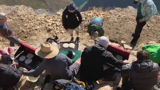Zach Frisch and his friends make pancakes on the summit of Mount Timpanogos.