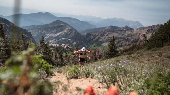 Adam Loomis navigating steep terrain at the 2025 Speedgoat 50km at Snowbird, where he finished 4th.