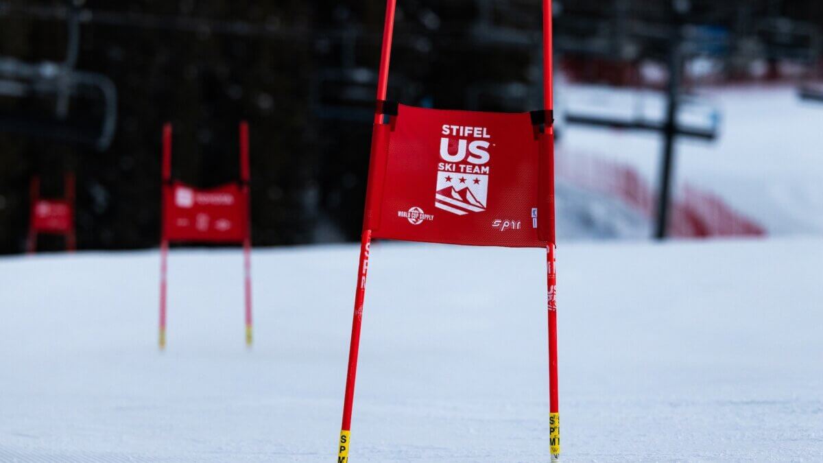 The Stifel U.S. Ski Team course gates pictured ahead of the official announcement naming 49 athletes to the 2025–26 Alpine Ski Team.