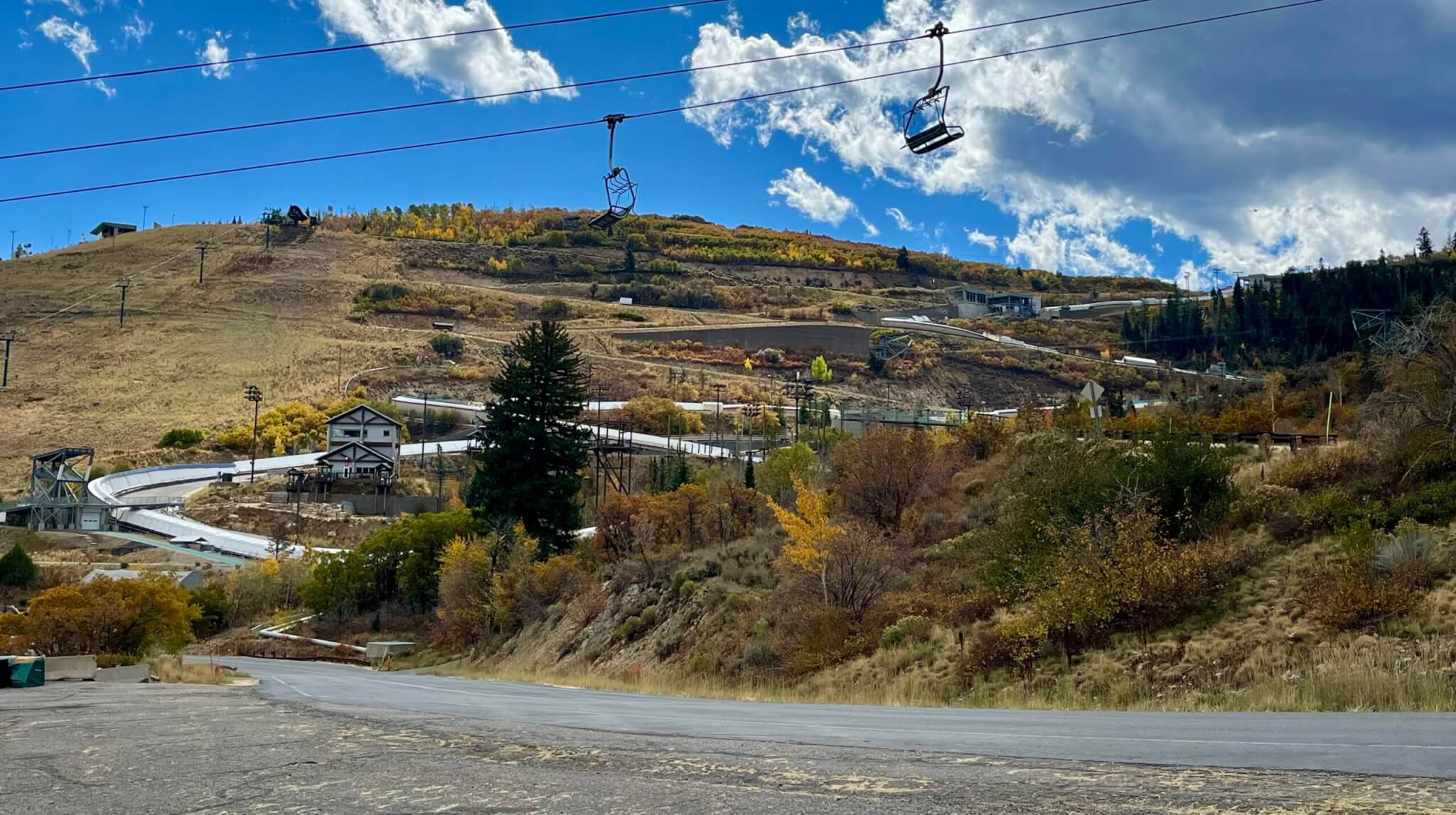 Utah Olympic Park Bobsled, Skeleton, Luge track on ice-making morning.