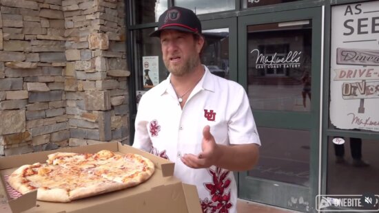 Dave Portnoy, founder of Barstool Sports, reviews a slice from Maxwell’s East Coast Eatery in Park City, giving it a 7.1 in his popular “One Bite Pizza Review” series.