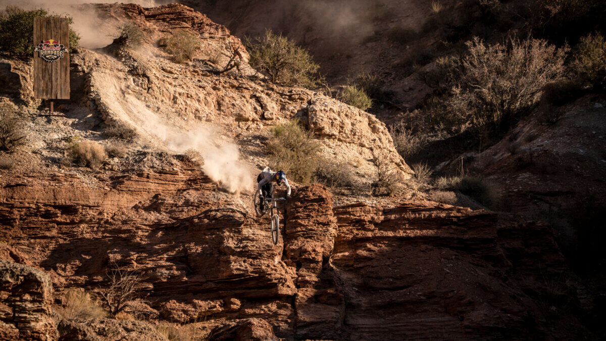 Brandon Semenuk rides during the finals of the Red Bull Rampage in Virgin, Utah, USA on October 12, 2024.