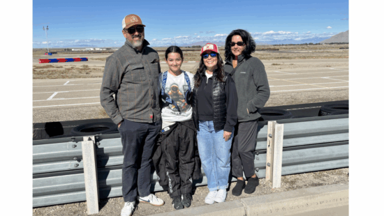 Dad Rob, London, Mom Allison and 'Grammy' Carla Zarkos at a kart race in Utah over the weekend.