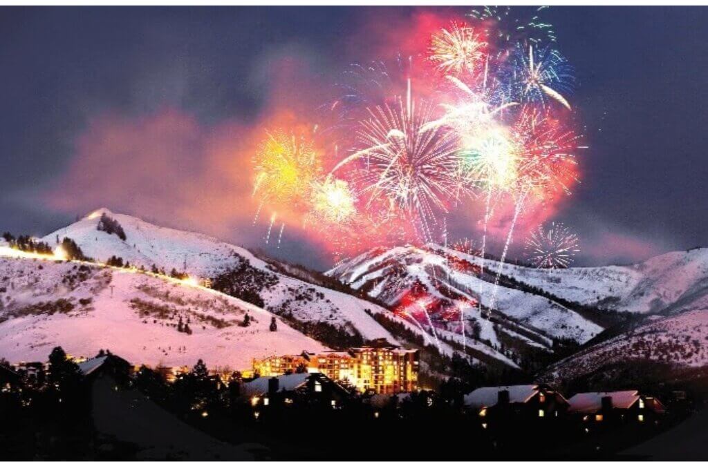 Fireworks light up the sky above Canyons Village during a Holiday Tree Lighting celebration in Park City.