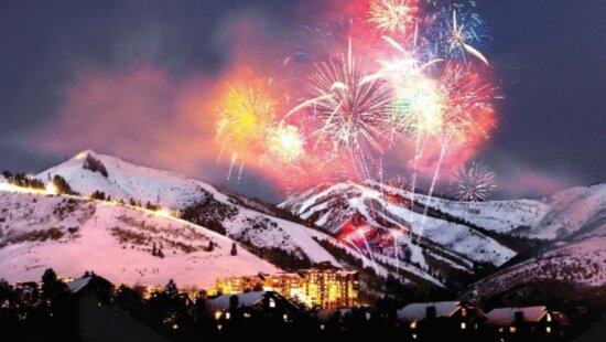 Fireworks light up the sky above Canyons Village during a Holiday Tree Lighting celebration in Park City.