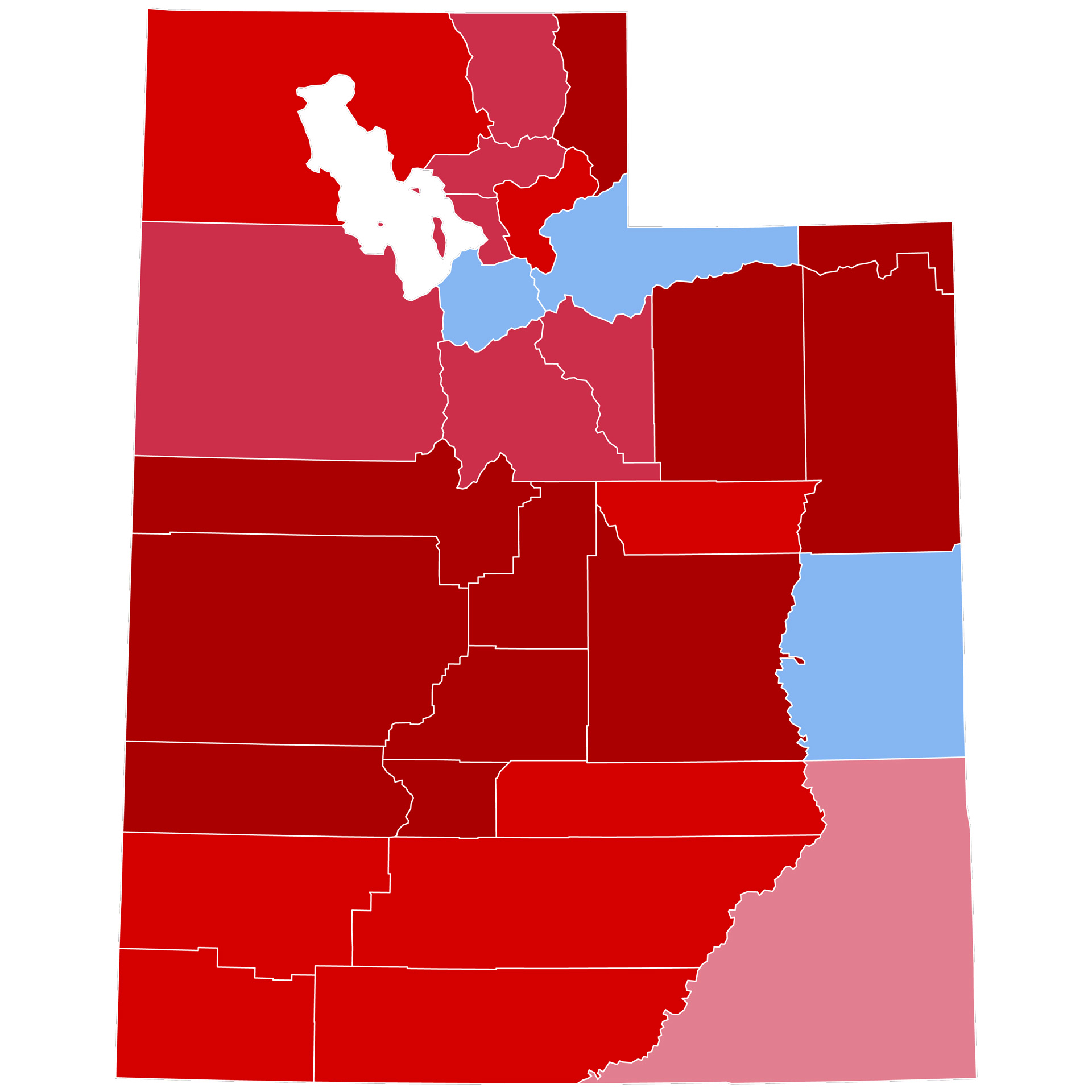 2024 United States presidential election in Utah by county, Source: Utah Secretary of State