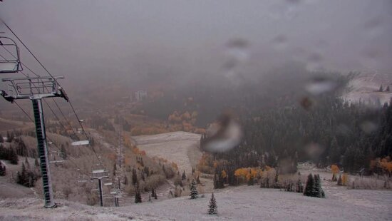 Dusting of snow at Empire Express Chairlift at Deer Valley Resort Oct 4, 2025