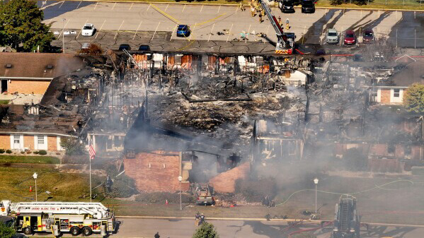 The site of the church after Thomas J Sanford drove his truck into the building, opened fire and set the building ablaze — leaving four dead and several others injured.