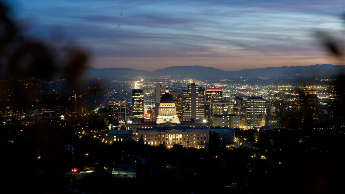 The Capitol and downtown Salt Lake City are pictured at dusk on Monday, Nov. 10, 2025.