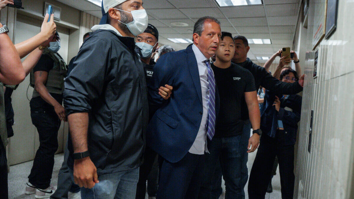 New York City Comptroller Brad Lander is placed under arrest by masked Immigration and Customs Enforcement (ICE) and FBI agents outside federal immigration court on Tuesday, June 17, 2025, in New York.