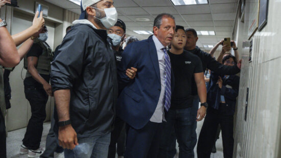 New York City Comptroller Brad Lander is placed under arrest by masked Immigration and Customs Enforcement (ICE) and FBI agents outside federal immigration court on Tuesday, June 17, 2025, in New York.