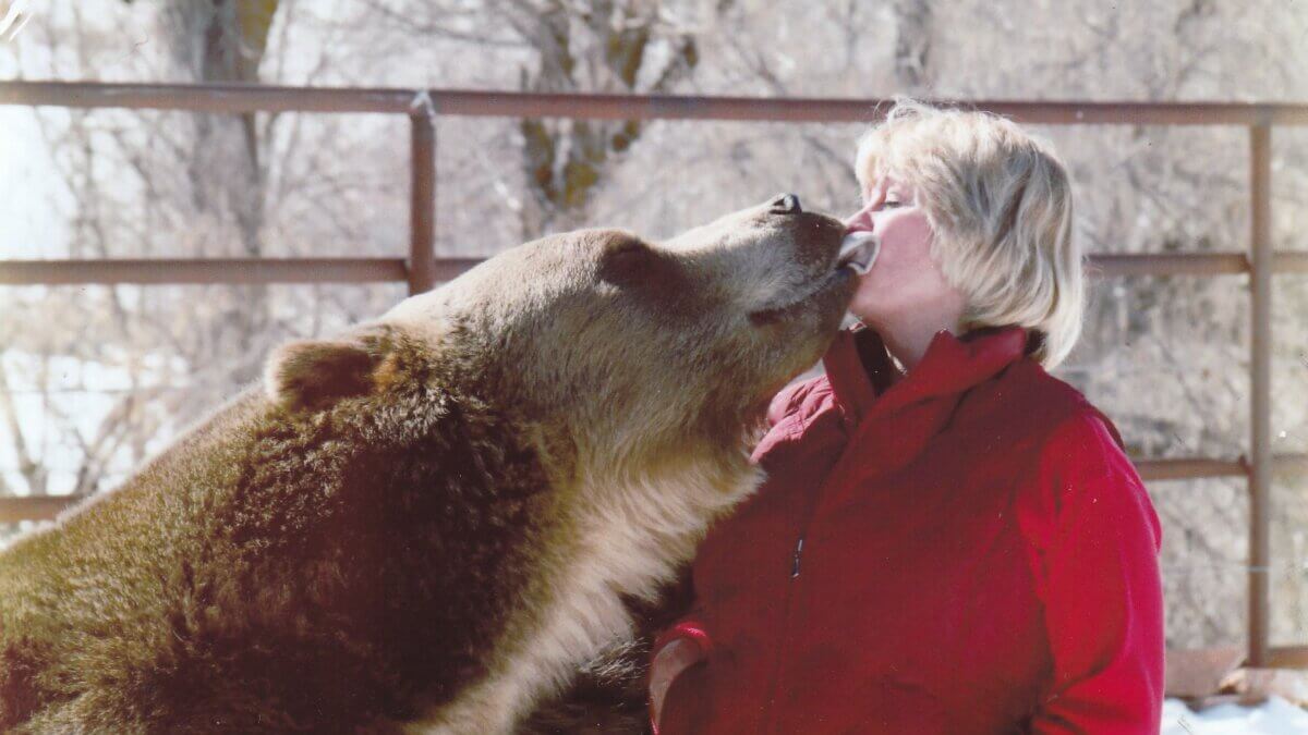 Lynne Seus shares a quiet moment with Bart the Bear at the couple’s ranch near Heber City. Over five decades, Lynne and her husband Doug Seus raised and trained some of Hollywood’s most famous bears, later turning their work toward wildlife conservation through the Vital Ground Foundation.