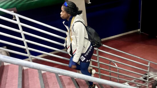 US Speedskater, Utah resident, Olympic champion Erin Jackson at the Utah Olympic Oval World Cup, she's just been named one of the Milan Cortina Opening Ceremony Flagbearers.