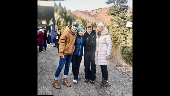 (L-R) Bree Schaff, Katie Demong, Carl Roepke, and Noelle Pikus-Pace at the Utah Olympic Park's Skeleton national race.