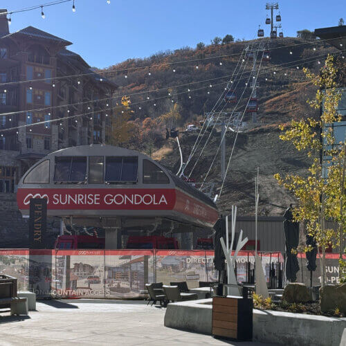 The new Sunrise Gondola at the Pendry Plaza, Park City Mountain, Canyons Village