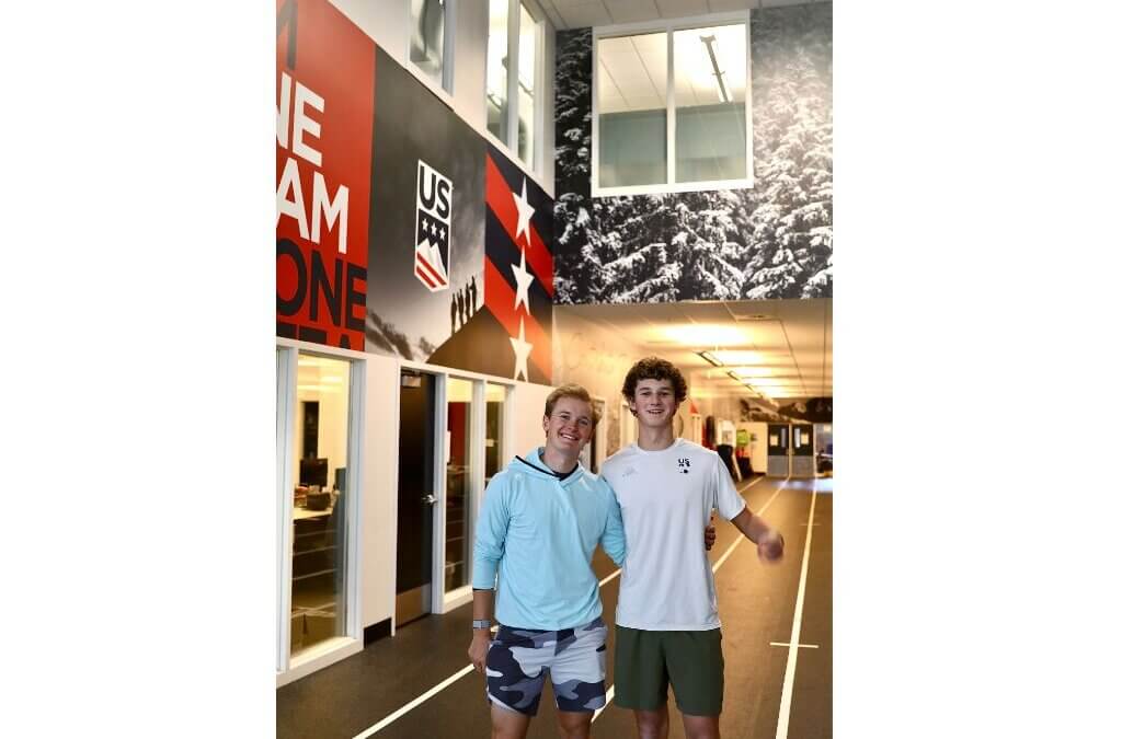 Olympian Nick Page and young moguls athlete Oliver Lacey at the U.S. Ski & Snowboard Center of Excellence during Back The Team’s first “Train With Me” session in Park City.