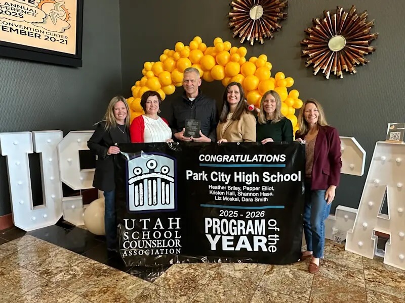 Park City High School counselors gather at the Utah School Counselor Association conference on Nov. 21 after being named the 2025–26 School Counseling Program of the Year. The team — Heather Briley, Pepper Elliott, Kristen Hall, Shannon Hase, Liz Moskal and Dara Smith — accepted the statewide honor recognizing their comprehensive support for students.