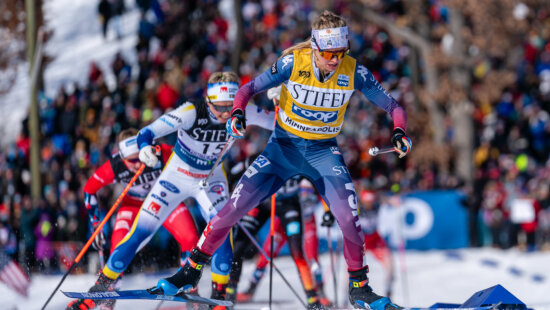 Jessie Diggins in the Women's Sprint Quarterfinals at the Loppet Cup World Cup near her hometown of Minneapolis, Minnesota.