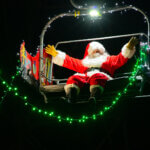 Santa Claus rides down the Town Lift, Park City Mountain Resort