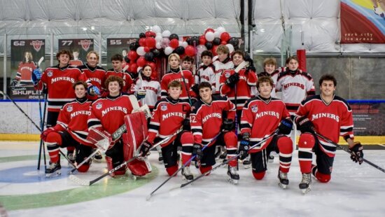 2025-2026 Park City High School Miners Varsity Red Hockey Team at home venue of the Park City Ice Arena on Senior Night.