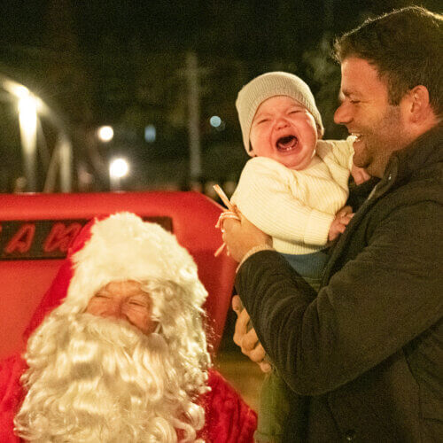 Santa Claus rides down the Town Lift, Park City Mountain Resort