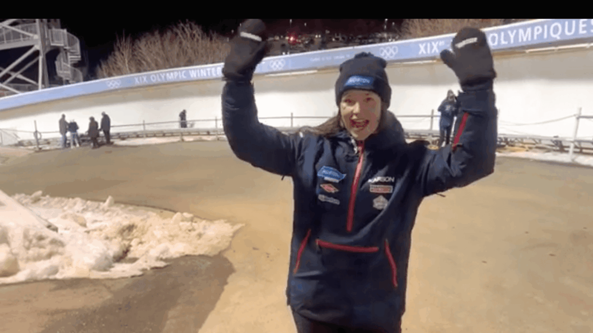 2022 Olympian, Park City's Ashley Farquharson, smiling about luging onto her first individual podium at the World Cup in the Utah Olympic Park, a 2026 Olympic qualifying event.