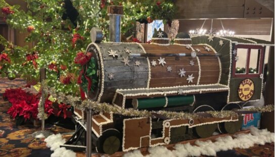 Stein Eriksen's "Heber Creeper" Gingerbread train on display this holiday season.