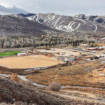 An elevated view of the Treasure Mountain School construction site on December 16, 2025, where groundwater was discharged into a ditch that flows into Silver Creek.