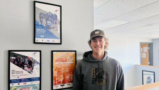 Park City Curling Club Teammate Cody Adams seen here at his day job working on the ice at the Utah Olympic Park during the recent Luge Word Cup.