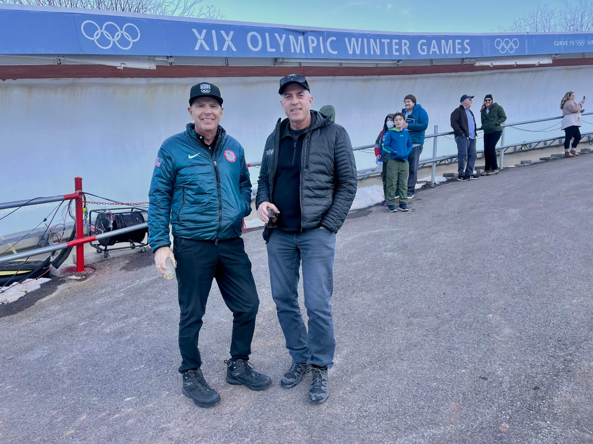 Utah 2002/2034 Committee Leader Fraser Bullock (left) with Utah Olympic Legacy Foundation President and head of Utah 2034 Sport Venue Committee Colin Hilton at the World Cup. Not pictured but also present was former Utah Government Leader and fellow 2034 Olympic Committee Leader Brad Wilson.