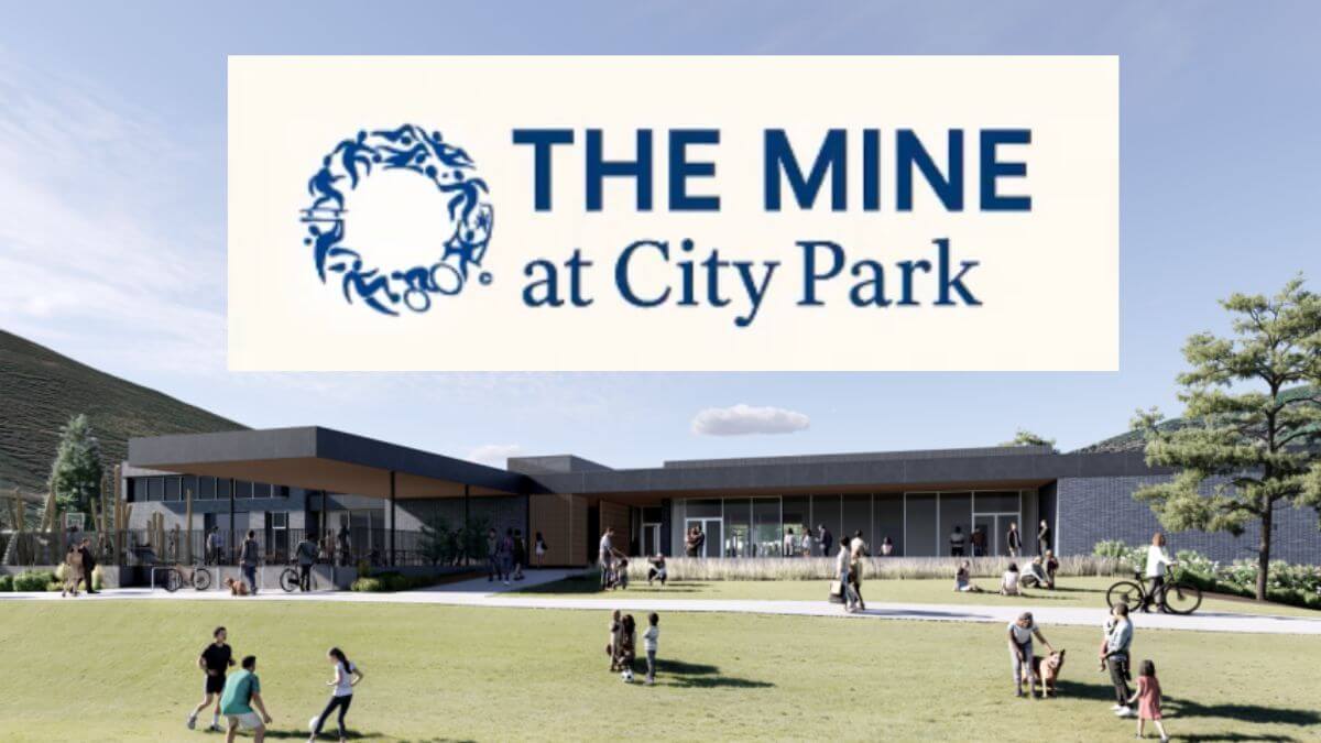A rendering of the new community center and logo for the Mine at City Park.