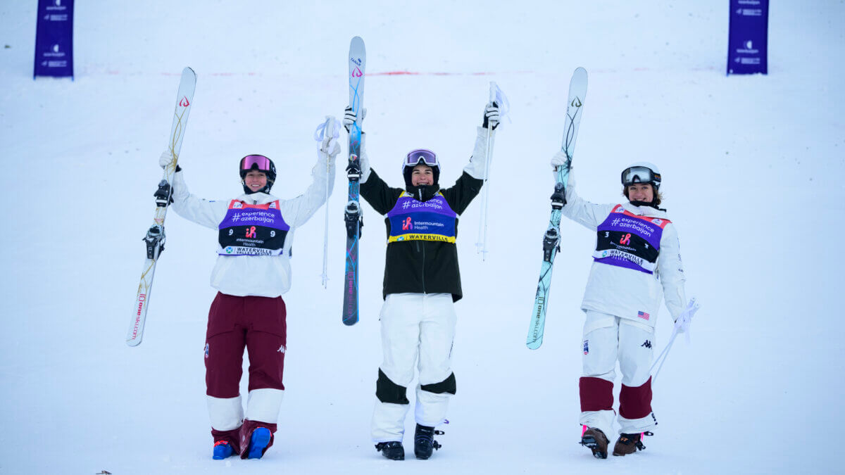 Elizabeth Lemley, Olivia Giaccio during the 2026 Intermountain Health Freestyle Cup Presented by Stifel - Finals on January 16, 2026 in Waterville Valley, NH.