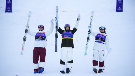 Elizabeth Lemley, Olivia Giaccio during the 2026 Intermountain Health Freestyle Cup Presented by Stifel - Finals on January 16, 2026 in Waterville Valley, NH.