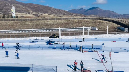 Park City Ski & Snowboard - Nordic athlete Augie Roepke, a senior at Park City High School, skiing across the finish line at Olympic Venue Soldier Hollow at this weekend's Super Q/University level race.