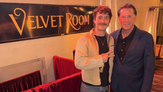 Benson Boone with Velvet Room owner Bryce Clarke outside the Park City Main Street lounge on Jan. 31, 2025.