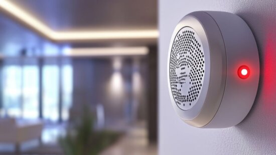 A carbon monoxide detector installed near sleeping areas can provide early warning of dangerous gas levels, especially during winter months.